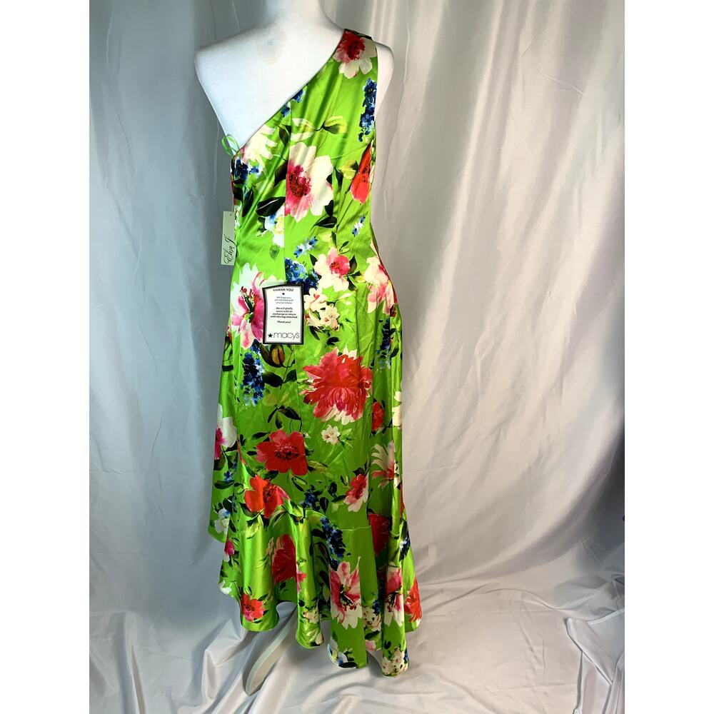 Eliza J Printed Asymmetric One-Shoulder Midi Dress – Green – Size 10 – NWT - Picture 4 of 7